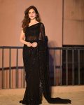 DESIGNER GEORGETTE EMBROIDERY  AND SEQUENCE WORK SAREE WITH UNTITCHED BLOUSE BLACK