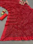 DESIGNER GEORGETTE EMBROIDERY AND SEQUENCE WORK SAREE WITH UNTITCHED BLOUSE PARTY WEAR WHOLESALE ETHNICGARMENT (9)