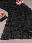 DESIGNER GEORGETTE EMBROIDERY AND SEQUENCE WORK SAREE WITH UNTITCHED BLOUSE PARTY WEAR WHOLESALE ETHNICGARMENT (1)