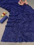 DESIGNER GEORGETTE EMBROIDERY AND SEQUENCE WORK SAREE WITH UNTITCHED BLOUSE PARTY WEAR WHOLESALE ETHNICGARMENT (5)