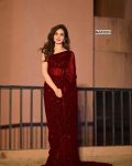 DESIGNER GEORGETTE EMBROIDERY  AND SEQUENCE WORK SAREE WITH UNTITCHED BLOUSE RED