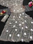 DESIGNER GEORGETTE EMBROIDERY HEART WORK SAREE WITH UNSTITCHED BLOUSE GREY