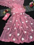 DESIGNER GEORGETTE EMBROIDERY HEART WORK SAREE WITH UNSTITCHED BLOUSE PINK
