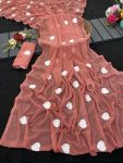 DESIGNER GEORGETTE EMBROIDERY HEART WORK SAREE WITH UNSTITCHED BLOUSE ORANGE