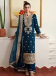 DESIGNER GEORGETTE EMBROIDERY SEQUENCE CODING RIVET MOTI WORK TOP PALAZZO WITH DUPATTA NAVY BLUE
