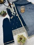 DESIGNER GEORGETTE EMBROIDERY SEQUENCE CODING RIVET MOTI WORK TOP PALAZZO WITH DUPATTA FESTIVE WEAR WHOLESALE PRICE ETHNIC GARMENT (2)