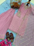 DESIGNER GEORGETTE EMBROIDERY SEQUENCE WITH RIVET MOTI WORK TOP WITH KHAJURI CRUSH PALAZZO WITH DUPATTA PARTY WEAR WHOLESALE PRICE ETHNIC GARMENT (2)
