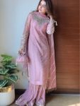 DESIGNER GEORGETTE EMBROIDERY SEQUENCE WITH RIVET MOTI WORK TOP WITH KHAJURI CRUSH PALAZZO WITH DUPATTA PARTY WEAR WHOLESALE PRICE ETHNIC GARMENT (2)