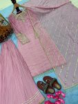 DESIGNER GEORGETTE EMBROIDERY SEQUENCE WITH RIVET MOTI WORK TOP WITH KHAJURI CRUSH PALAZZO WITH DUPATTA PARTY WEAR WHOLESALE PRICE ETHNIC GARMENT (2)