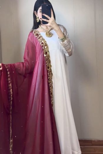 DESIGNER GEORGETTE EMBROIDERY SEQUENCE WORK GOWN BOTTOM WITH DUPATTA RED