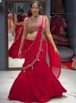 DESIGNER GEORGETTE EMBROIDERY SEQUENCE WORK LEHENGA CHOLI WITH DUPATTA RED