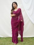 DESIGNER GEORGETTE EMBROIDERY SEQUENCE WORK SAREE WITH UNSTITCHED BLOUSE WINE