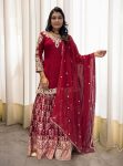 DESIGNER GEORGETTE EMBROIDERY SEQUENCE WORK TOP PALAZZO WITH DUPATTA MAROON