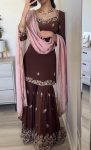 DESIGNER GEORGETTE EMBROIDERY SEQUENCE WORK TOP SHARARA WITH DUPATTA FESTIVE WEAR WHOLESALE PRICE ETHNIC GARMENT (4)