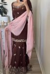 DESIGNER GEORGETTE EMBROIDERY SEQUENCE WORK TOP SHARARA WITH DUPATTA FESTIVE WEAR WHOLESALE PRICE ETHNIC GARMENT (4)