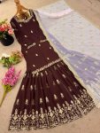 DESIGNER GEORGETTE EMBROIDERY SEQUENCE WORK TOP SHARARA WITH DUPATTA FESTIVE WEAR WHOLESALE PRICE ETHNIC GARMENT (4)