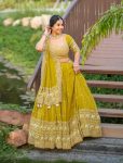 DESIGNER GEORGETTE EMBROIDERY THREAD AND SEQUENCE WORK LEHENGA CHOLI WITH DUPATTA WEDDING WEAR WHOLESALE PRICE ETHNIC GARMENT (3)