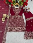 DESIGNER GEORGETTE EMBROIDERY THREAD AND SEQUENCE WORK TOP SHARARA WITH DUPATTA FESTIVE WEAR WHOLESALE PRICE ETHNIC GARMENT (3)