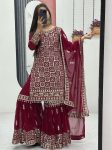 DESIGNER GEORGETTE EMBROIDERY THREAD AND SEQUENCE WORK TOP SHARARA WITH DUPATTA FESTIVE WEAR WHOLESALE PRICE ETHNIC GARMENT (3)