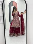 DESIGNER GEORGETTE EMBROIDERY THREAD AND SEQUENCE WORK TOP SHARARA WITH DUPATTA FESTIVE WEAR WHOLESALE PRICE ETHNIC GARMENT (3)