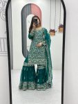 DESIGNER GEORGETTE EMBROIDERY THREAD AND SEQUENCE WORK TOP SHARARA WITH DUPATTA FESTIVE WEAR WHOLESALE PRICE ETHNIC GARMENT (6)
