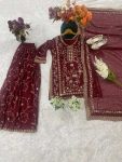 DESIGNER GEORGETTE EMBROIDERY WITH THREAD AND SEQUENCE WORK TOP PALAZZO WITH DUPATTA FESTIVE WEAR WHOLESALE PRICE ETHNIC GARMENT (3)