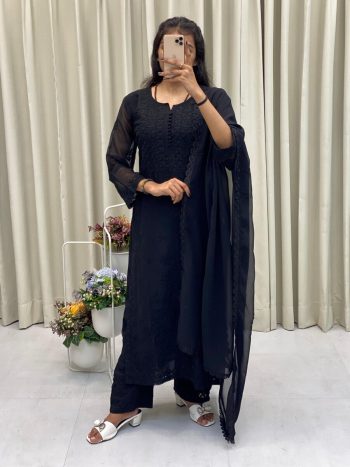 DESIGNER GEORGETTE EMBROIDERY WORK TOP BOTTOM WITH DUPATTA BLACK