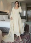 DESIGNER GEORGETTE FANCY LACE WORK GOWN BOTTOM WITH DUPATTA OFF WHITE
