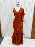 DESIGNER GEORGETTE FANCY RUFFLE WORK SHARARA SAREE WITH STITCHED BLOUSE PARTY WEAR WHOLESALE PRICE ETHNIC GARMENT (4)