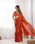 DESIGNER GEORGETTE FANCY RUFFLE WORK SHARARA SAREE WITH STITCHED BLOUSE PARTY WEAR WHOLESALE PRICE ETHNIC GARMENT (4)