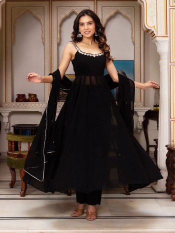 DESIGNER GEORGETTE HAND WORK WITH REAL MIRROR WORK TOP PALAZZO WITH DUPATTA BLACK