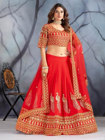 DESIGNER GEORGETTE HEAVY EMBROIDERY CODING SEQUENCE WORK LEHENGA CHOLI WITH DUPATTA RED