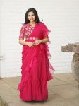 DESIGNER GEORGETTE LEHENGA SAREE WITH EMBROIDERY SEQUENCE WORK BLOUSE AND DUPATTA  RANI