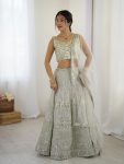DESIGNER GEORGETTE SEQUENCE AND DORI WORK LEHENGA CHHOLI WITH DUPATTA OFF WHITE
