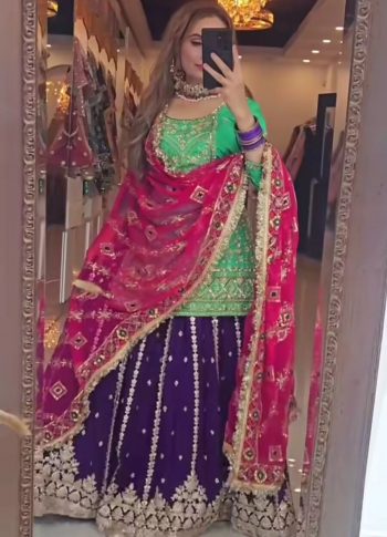DESIGNER GEORGETTE SEQUENCE EMBROIDERY WORK TOP LEHENGA WITH DUPATTA  NAVY BLUE