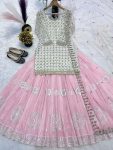 DESIGNER GEORGETTE SEQUENCE WORK MULTI NEEDLE EMBROIDERY AND ZARI WORK TOP LEHENGA WITH DUPATTA WEDDING WEAR WHOLESALE PRICE ETHNIC GARMENT (3)