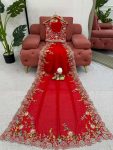 DESIGNER GEORGETTE THREAD AND SEQUENCE WORK SAREE WITH UNSTITCHED BLOUSE PARTY WEAR WHOLESALE PRICE ETHNIC GARMENT (5)