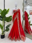 DESIGNER GEORGETTE THREAD AND SEQUENCE WORK SAREE WITH UNSTITCHED BLOUSE PARTY WEAR WHOLESALE PRICE ETHNIC GARMENT (5)