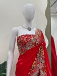 DESIGNER GEORGETTE THREAD AND SEQUENCE WORK SAREE WITH UNSTITCHED BLOUSE PARTY WEAR WHOLESALE PRICE ETHNIC GARMENT (5)