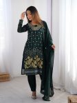 DESIGNER GEORGETTE THREAD AND SEQUENCE WORK WITH REAL MIRROR WORK TOP BOTTOM WITH DUPATTA GREEN