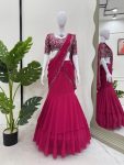 DESIGNER GEORGETTE THREAD WITH SEQUENCE WORK LEHENGA SAREE WITH UNSTITCHED BLOUSE PINK