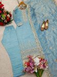 DESIGNER GOLD CRUSH SILK EMBROIDERY SEQUENCE WORK TOP BOTTOM WITH DUPATTA FESTIVE WEAR WHOLESALE PRICE ETHNIC GARMENT (3)