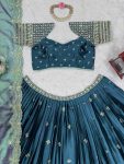 DESIGNER JAPAN SATIN THREAD WITH SEQUENCE WORK LEHENGA CHOLI WITH DUPATTA WEDDING WEAR WHOLESALE PRICE ETHNIC GARMENT (2)