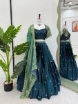 DESIGNER JAPAN SATIN THREAD WITH SEQUENCE WORK LEHENGA CHOLI WITH DUPATTA WEDDING WEAR WHOLESALE PRICE ETHNIC GARMENT (2)