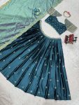 DESIGNER JAPAN SATIN THREAD WITH SEQUENCE WORK LEHENGA CHOLI WITH DUPATTA WEDDING WEAR WHOLESALE PRICE ETHNIC GARMENT (2)