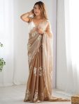 DESIGNER JIMMY CHOO DUAL SEQUENCE WITH DOUBLE SCALPING BORDER WORK SAREE WITH UNSTITCHED BLOUSE CREAM