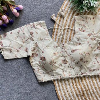 DESIGNER KHADI COTTON CHAIN STITCH EMBROIDERY WORK READY TO WEAR BLOUSE OFF WHITE