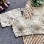 DESIGNER KHADI COTTON CHAIN STITCH EMBROIDERY WORK READY TO WEAR BLOUSE OFF WHITE