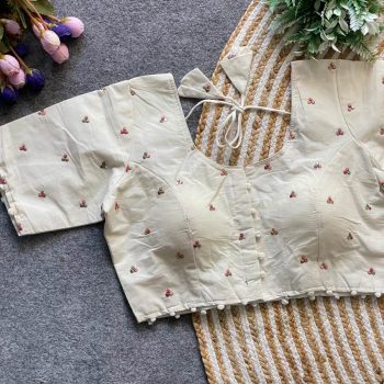DESIGNER KHADI COTTON CHAIN STITCH EMBROIDERY WORK READY TO WEAR BLOUSE OFF WHITE
