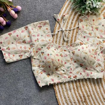 DESIGNER KHADI COTTON CHAIN STITCH EMBROIDERY WORK READY TO WEAR BLOUSE OFF WHITE